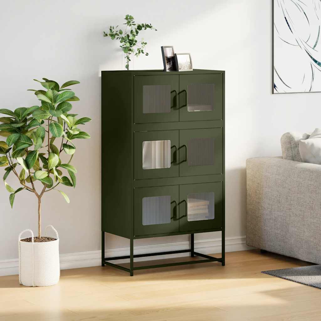Buffet haut vert olive 68x39x123 cm acier - XIOS