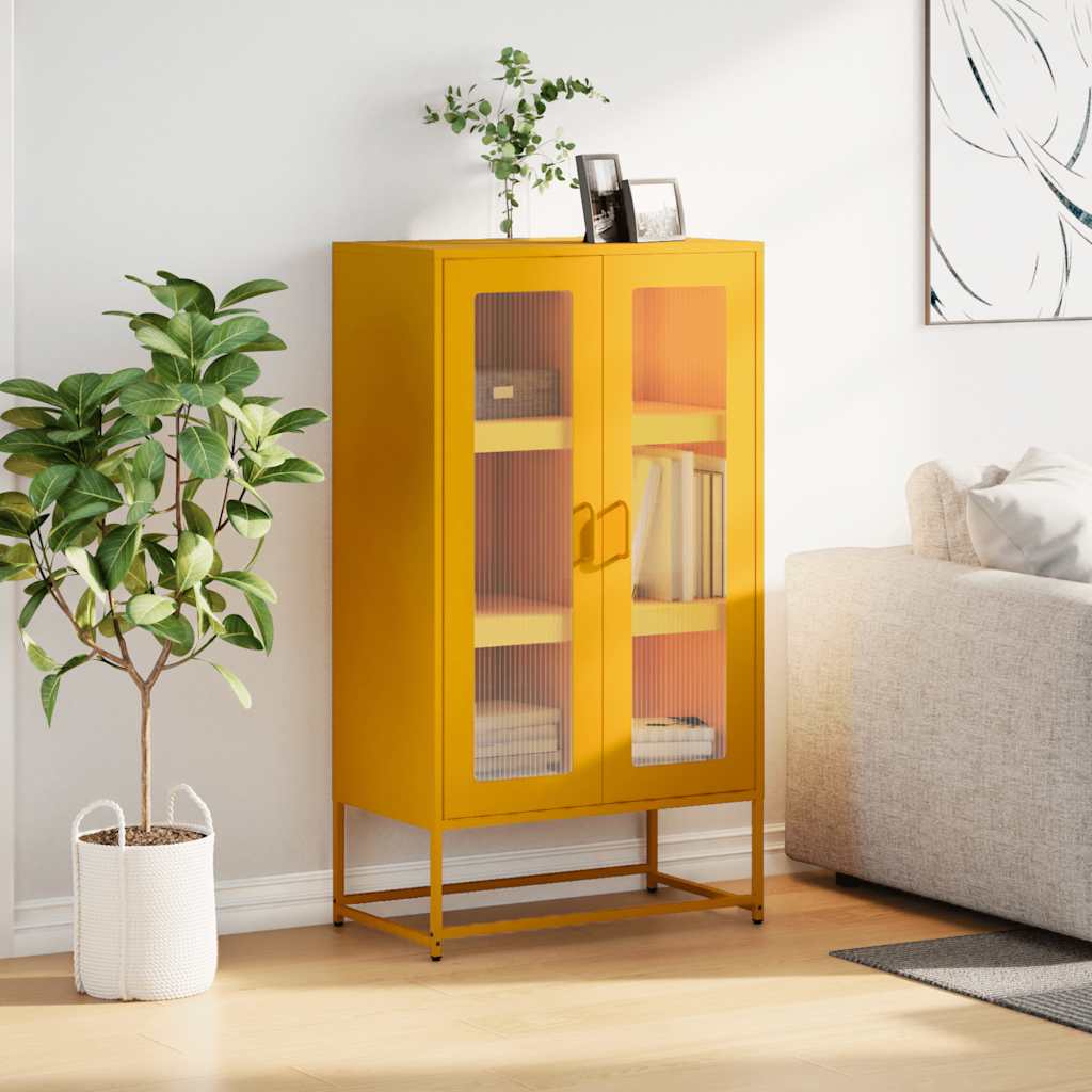 Buffet haut jaune moutarde 68x39x123 cm acier - XIOS