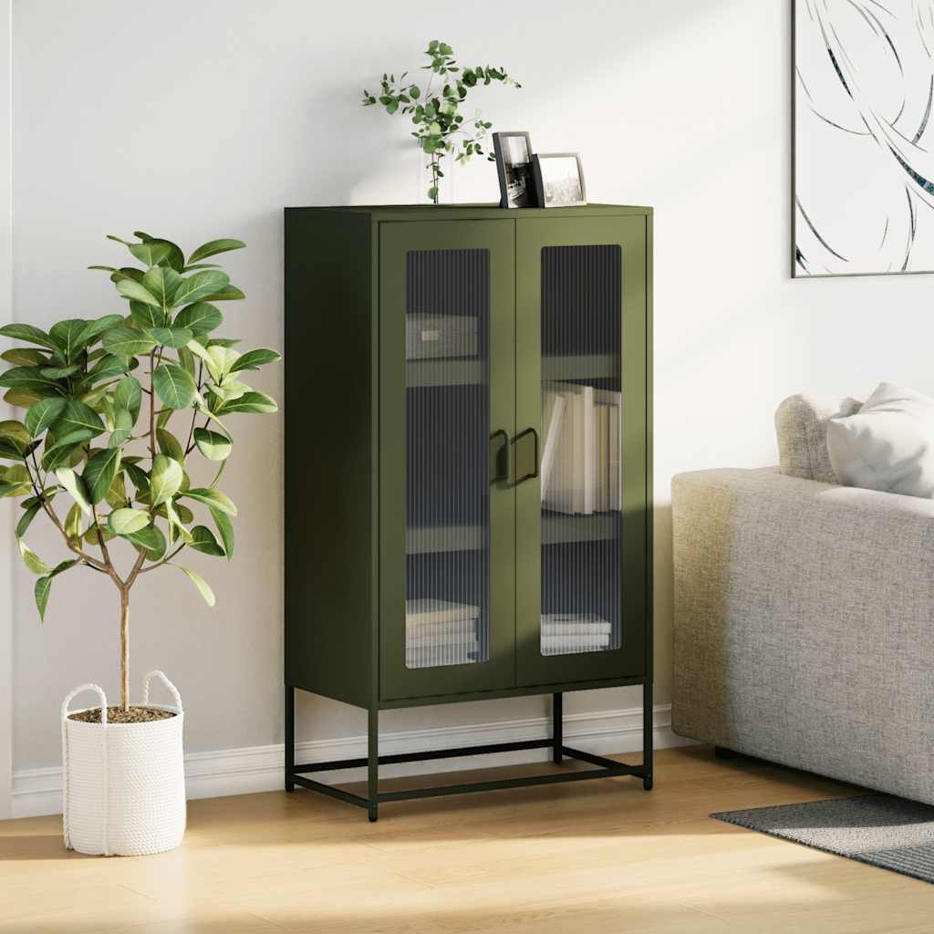 Buffet haut vert olive 68x39x123 cm acier - XIOS