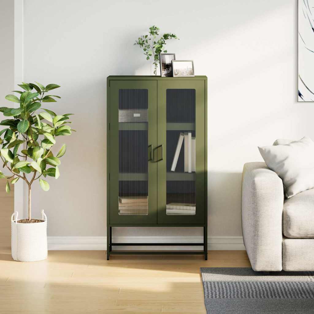 Buffet haut vert olive 68x39x123 cm acier - XIOS