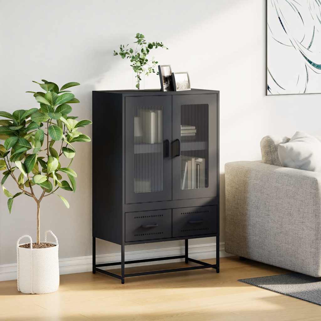 Buffet haut noir 68x39x111,5 cm acier - XIOS
