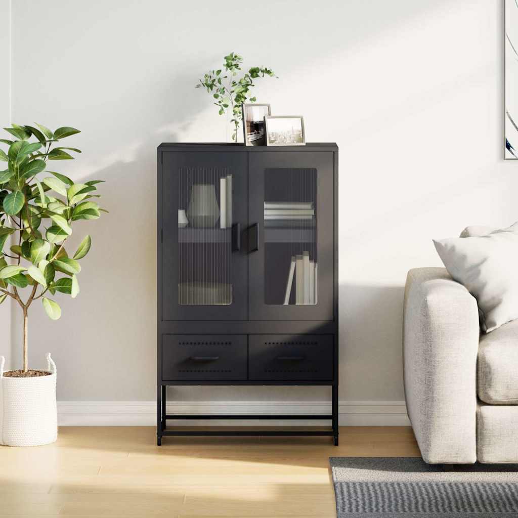Buffet haut noir 68x39x111,5 cm acier - XIOS