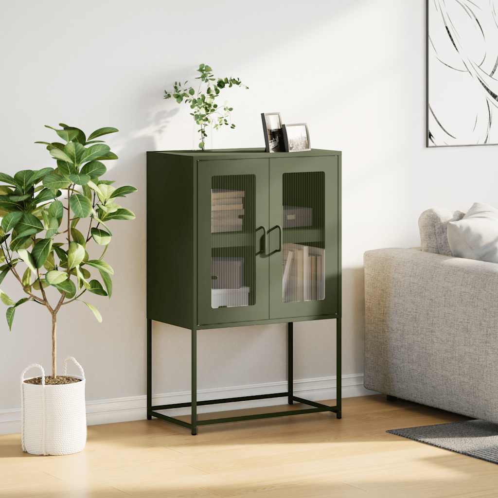 Buffet haut vert olive 68x39x107 cm acier - XIOS