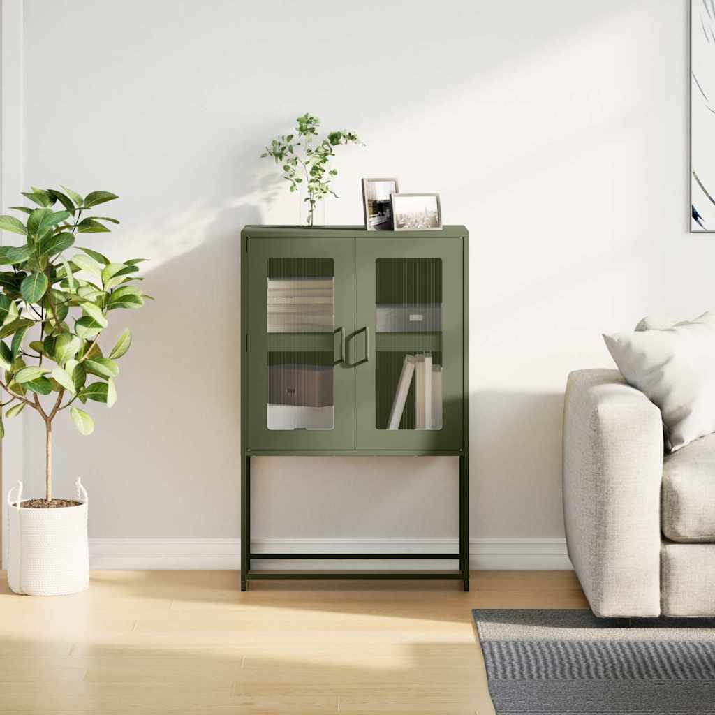 Buffet haut vert olive 68x39x107 cm acier - XIOS