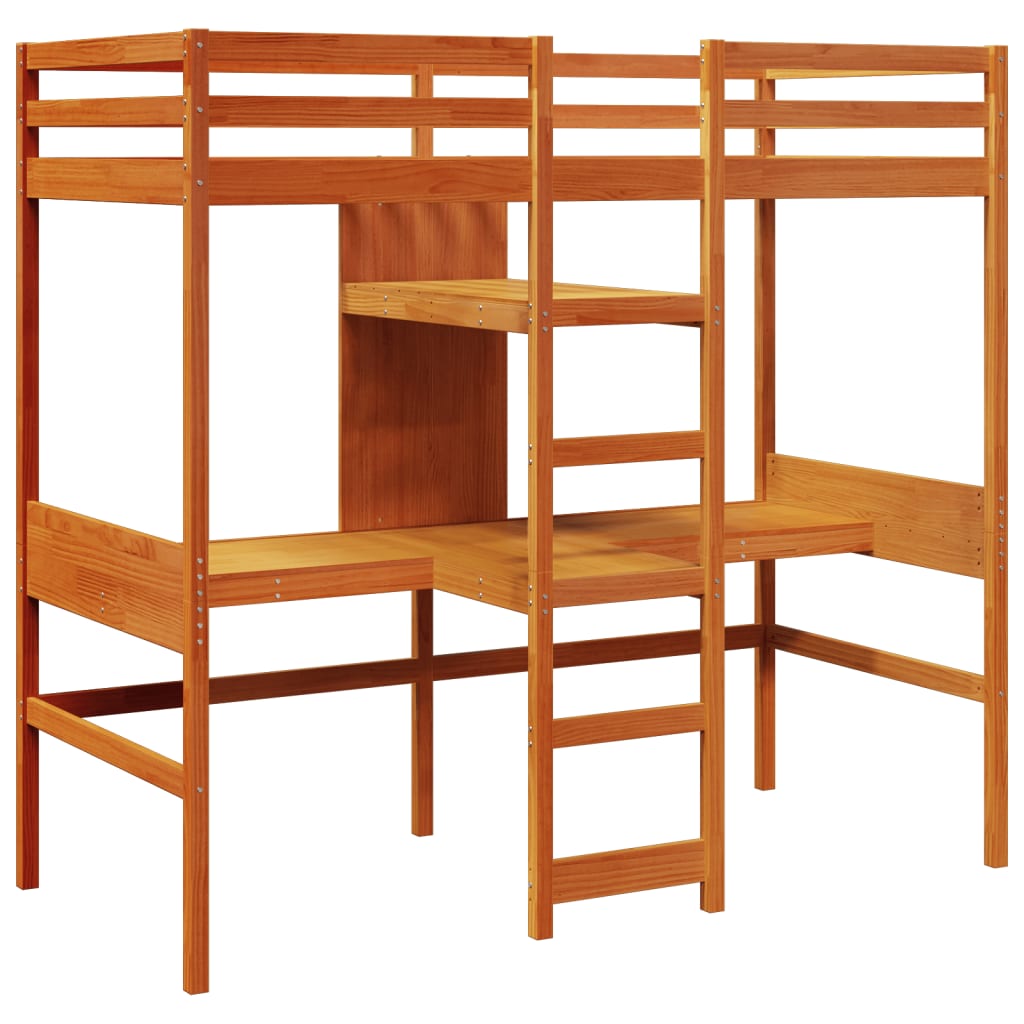 Lit mezzanine avec bureau et étagères brun cire 90x200 cm pin - XIOS