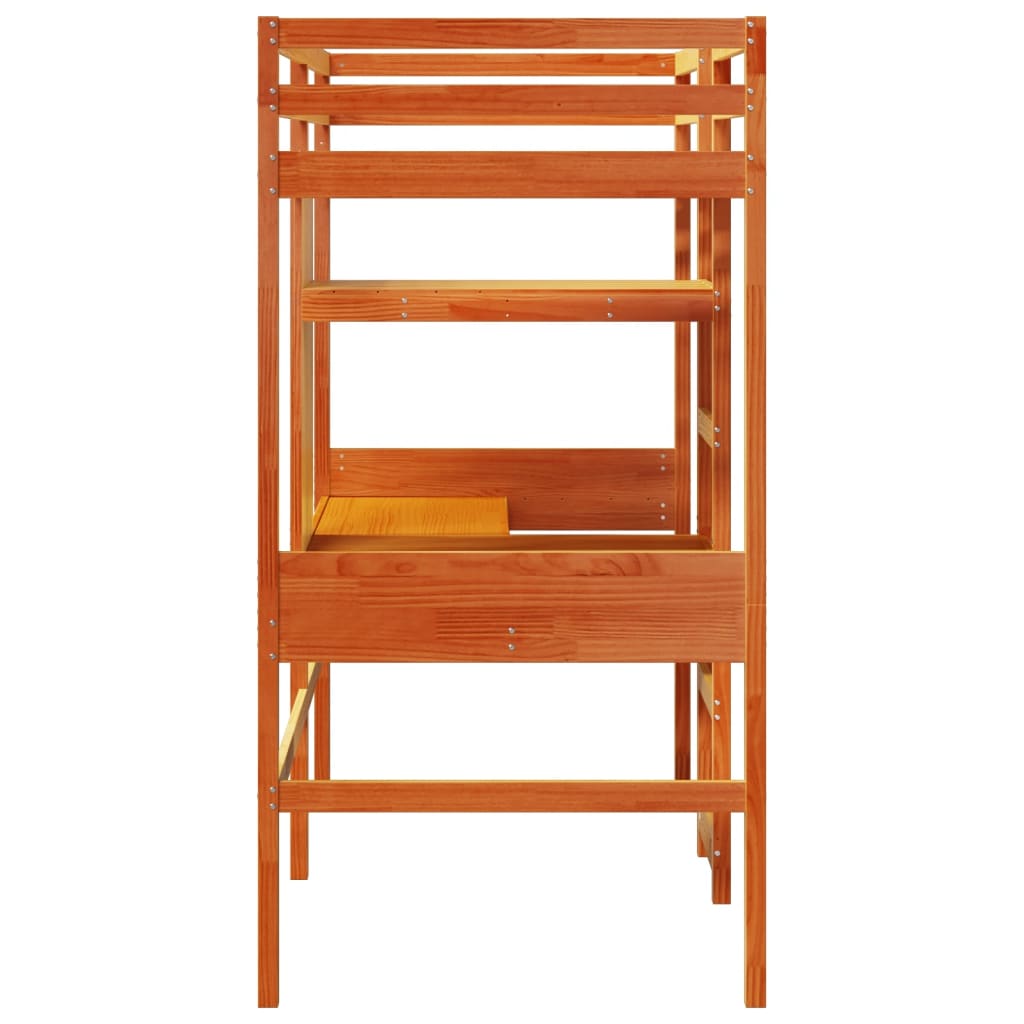 Lit mezzanine avec bureau et étagères brun cire 90x200 cm pin - XIOS
