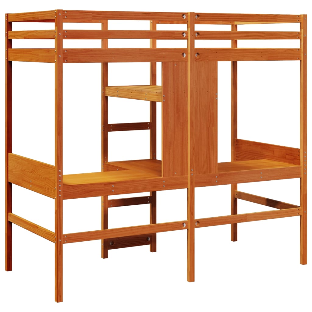 Lit mezzanine avec bureau et étagères brun cire 90x200 cm pin - XIOS