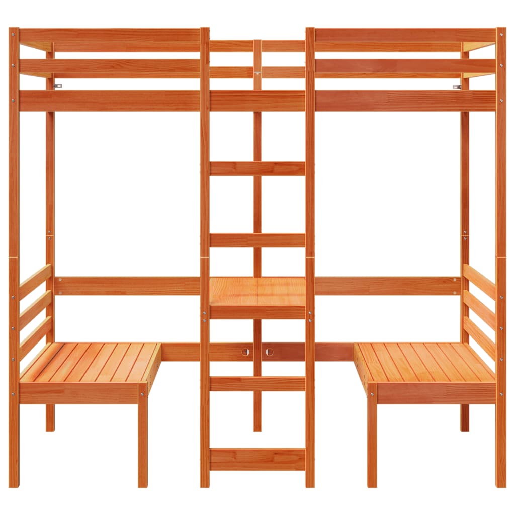 Lit mezzanine avec bureau et chaises brun cire 90x200 cm pin - XIOS