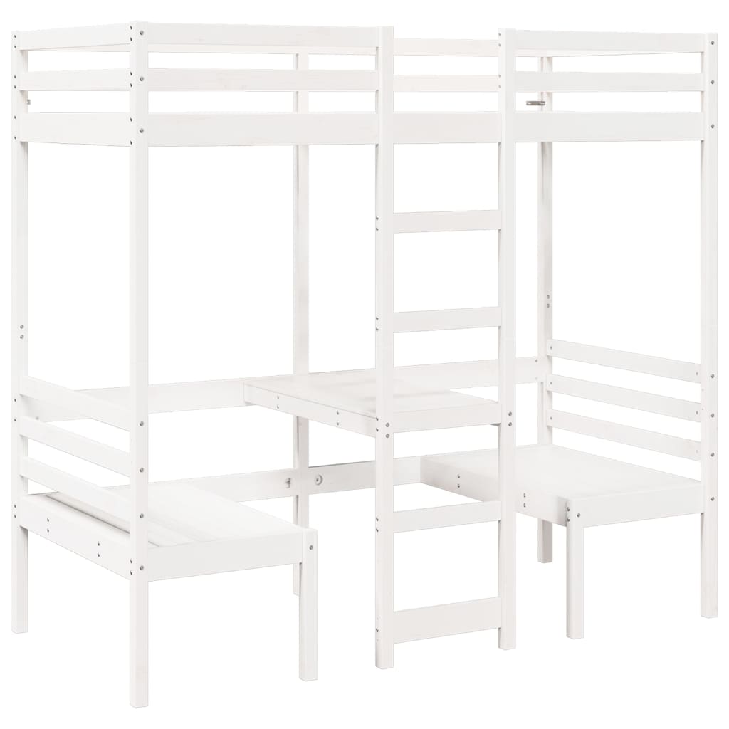 Lit mezzanine avec bureau et chaises blanc 80x200 cm pin massif - XIOS