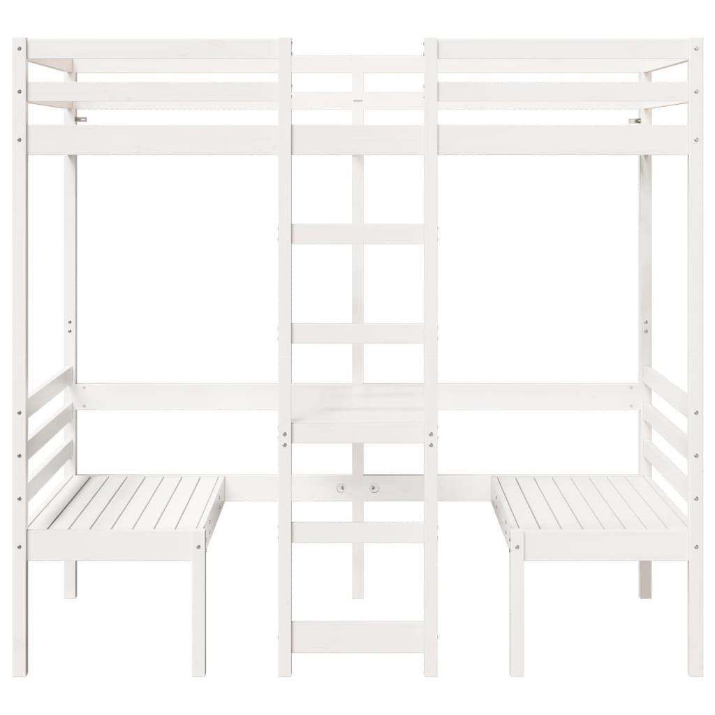 Lit mezzanine avec bureau et chaises blanc 80x200 cm pin massif - XIOS