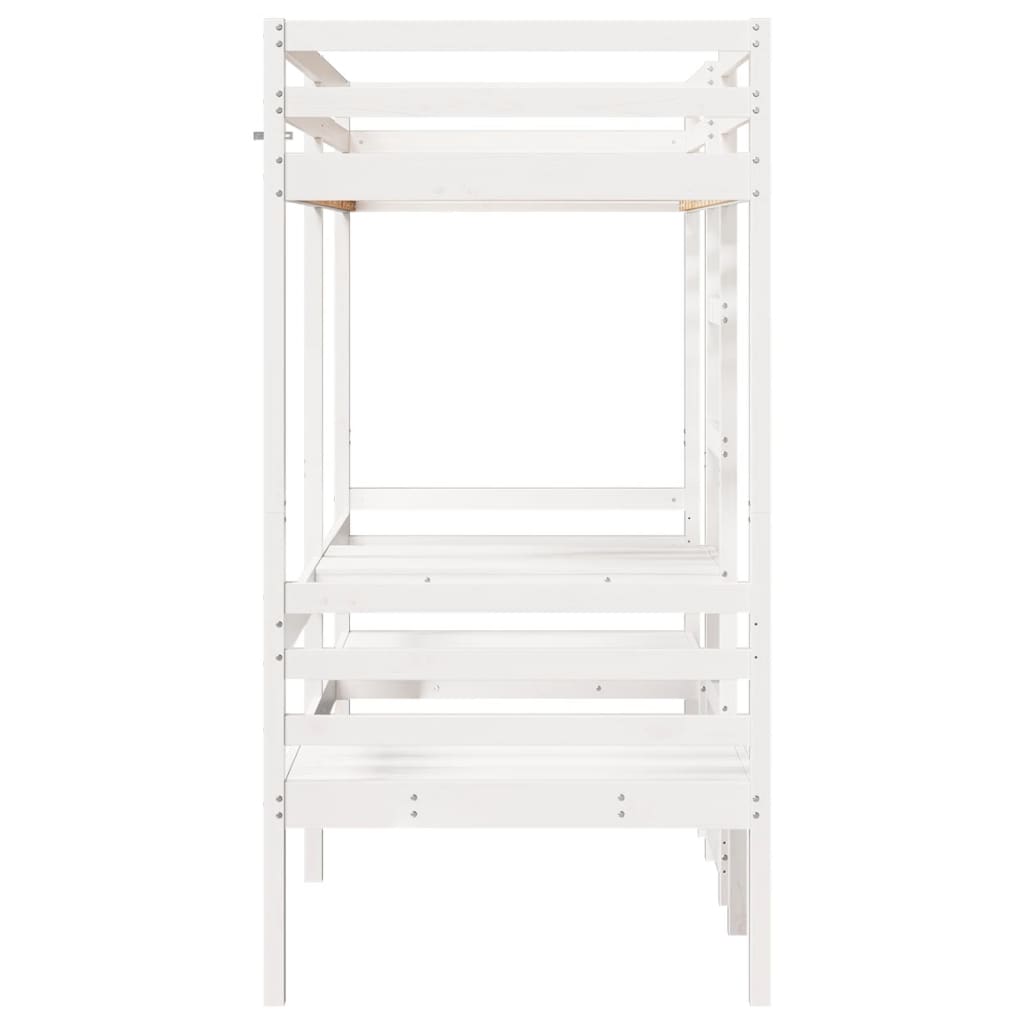 Lit mezzanine avec bureau et chaises blanc 80x200 cm pin massif - XIOS