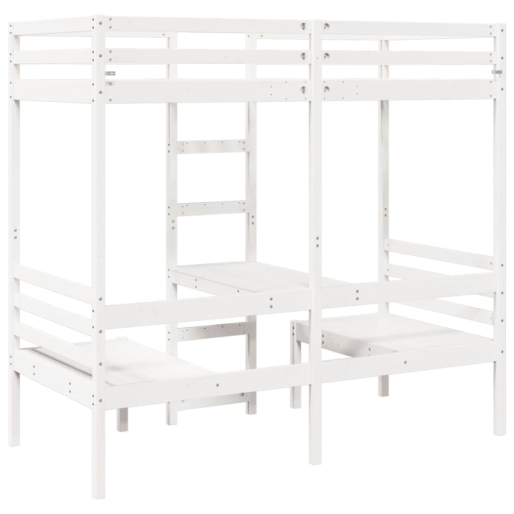 Lit mezzanine avec bureau et chaises blanc 80x200 cm pin massif - XIOS
