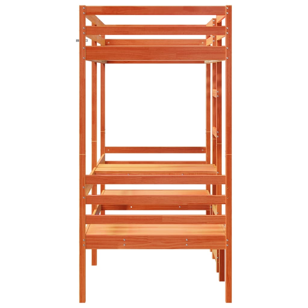 Lit mezzanine avec bureau et chaises brun cire 80x200 cm pin - XIOS