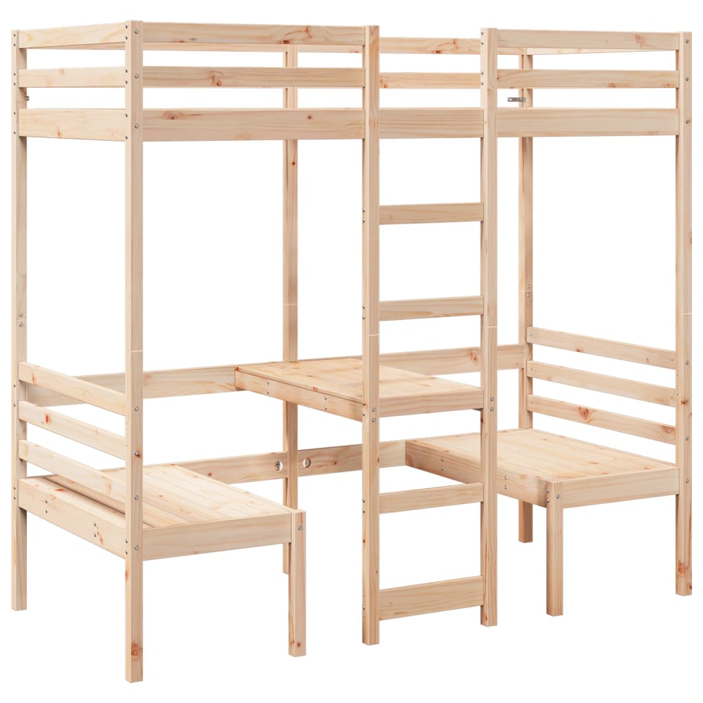 Lit mezzanine avec bureau et chaises 90x190 cm pin massif - XIOS
