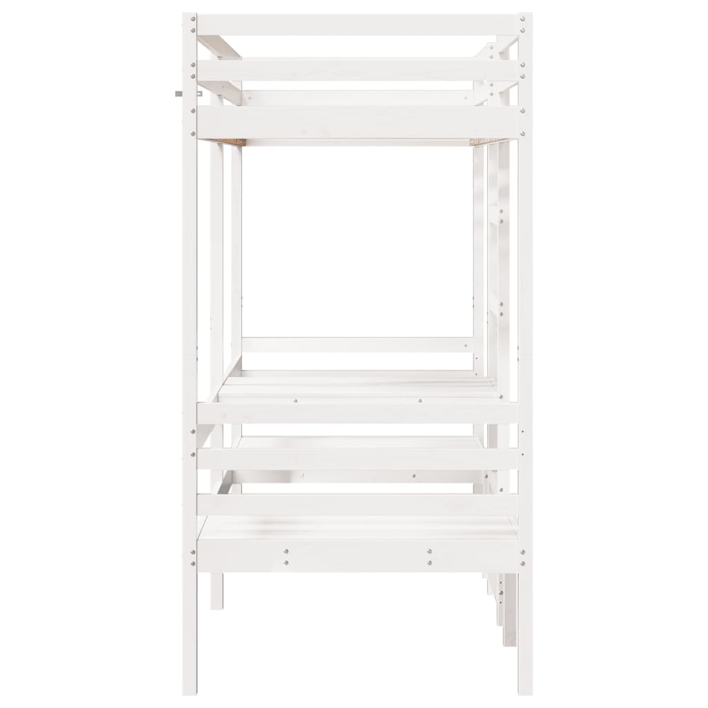 Lit mezzanine avec bureau et chaises blanc 90x190 cm pin massif - XIOS