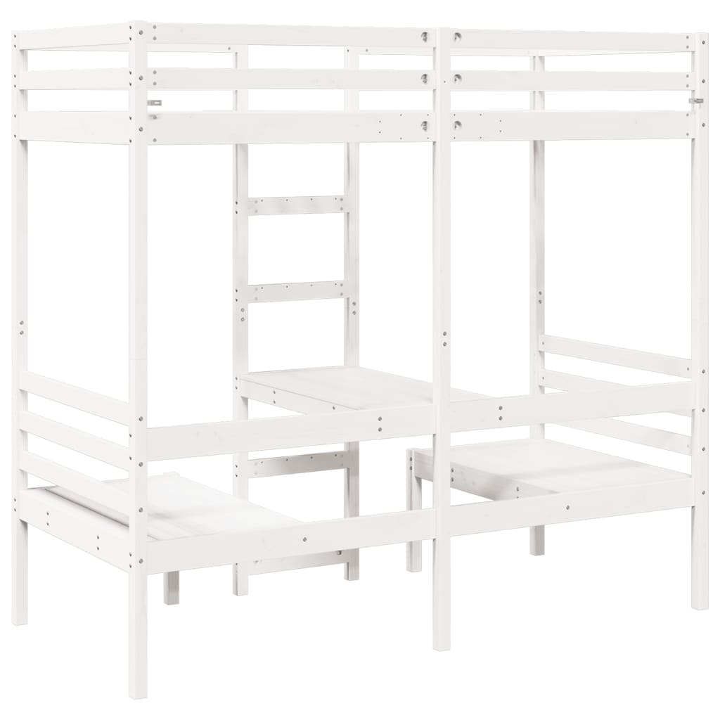 Lit mezzanine avec bureau et chaises blanc 90x190 cm pin massif - XIOS
