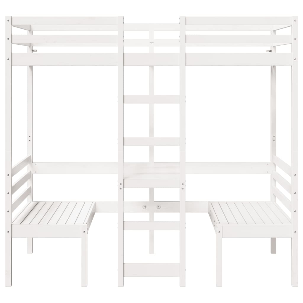Lit mezzanine avec bureau et chaises blanc 75x190 cm pin massif - XIOS
