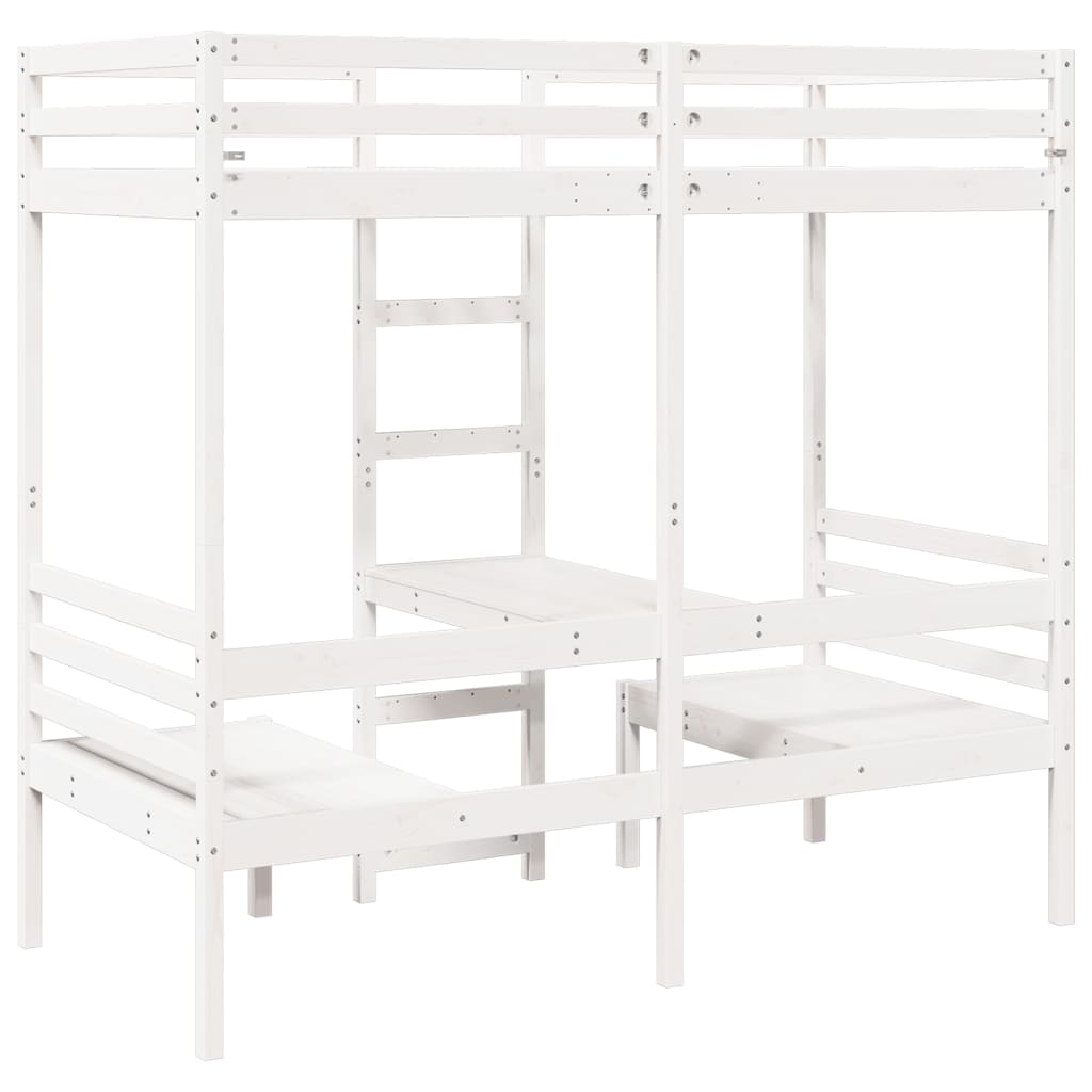 Lit mezzanine avec bureau et chaises blanc 75x190 cm pin massif - XIOS