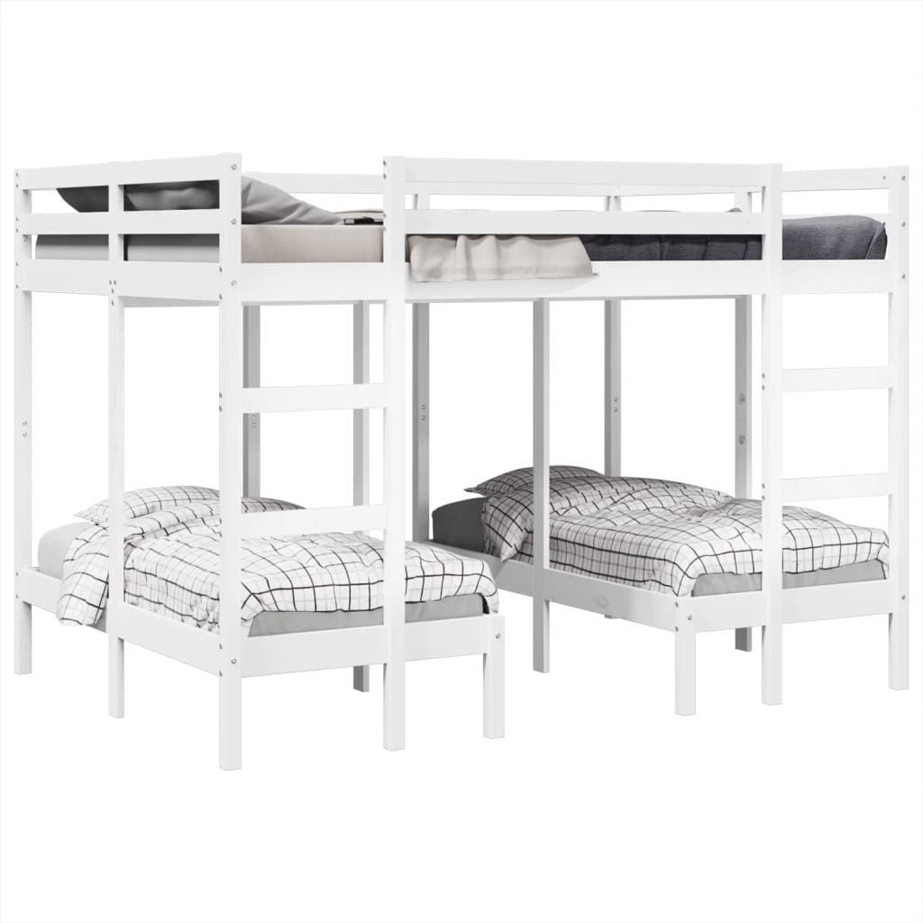 Lit superposé triple blanc 140x200/70x140 cm bois de pin massif - XIOS