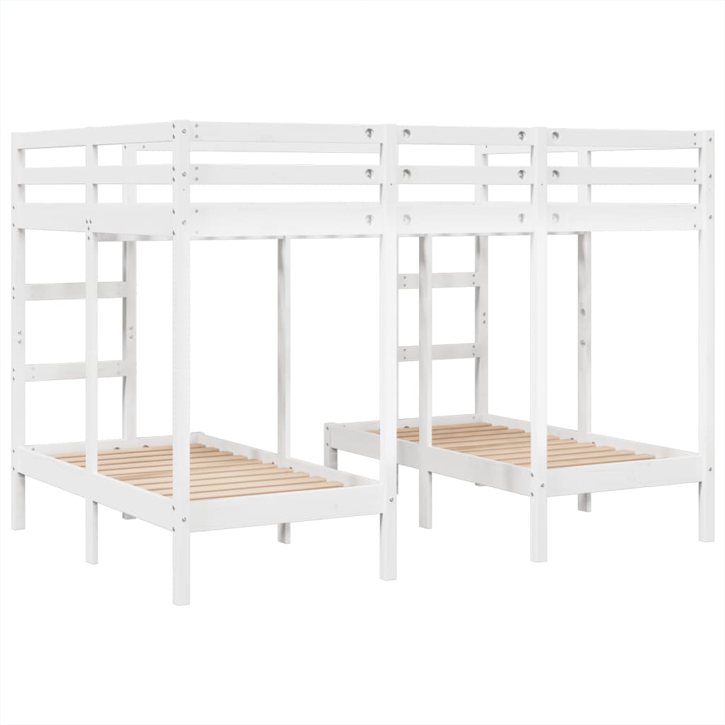 Lit superposé triple blanc 140x200/70x140 cm bois de pin massif - XIOS