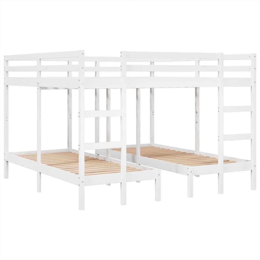 Lit superposé triple blanc 200x200/80x200 cm bois de pin massif - XIOS