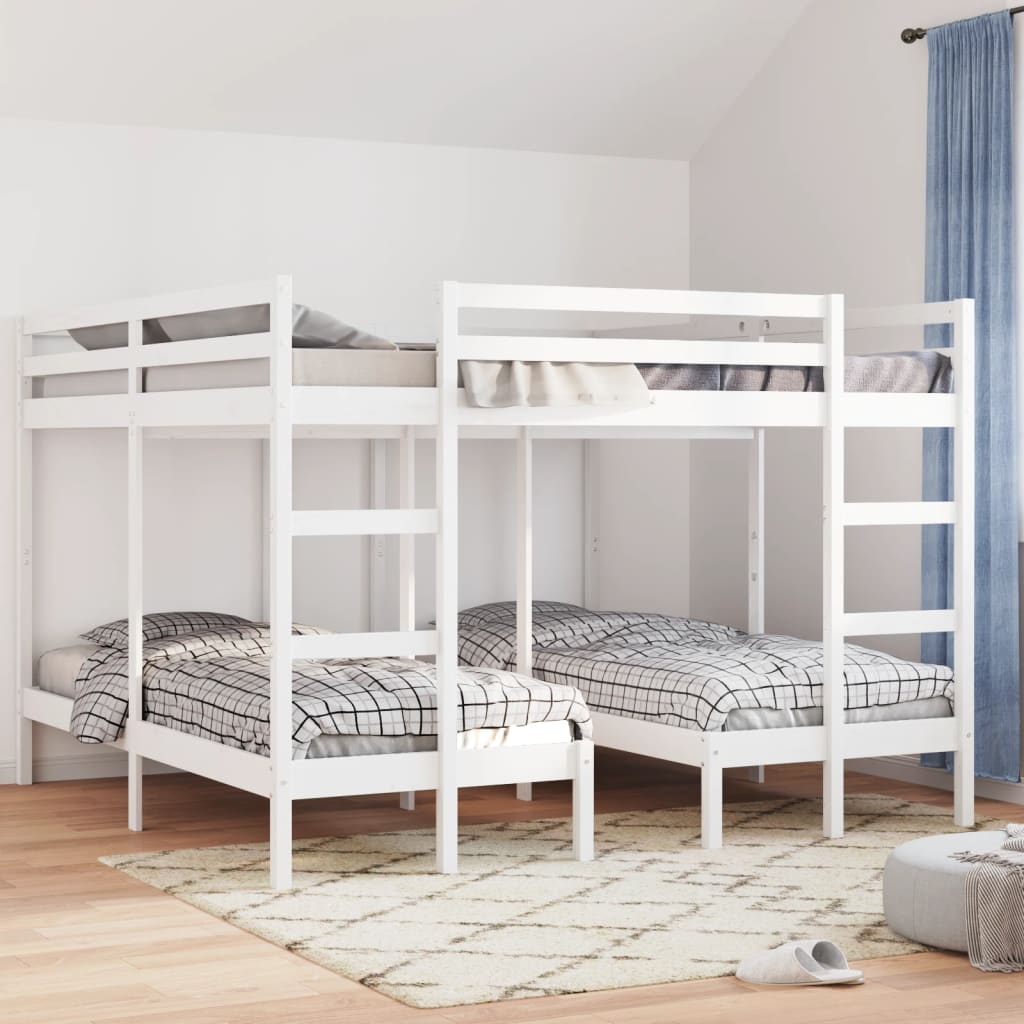 Lit superposé triple blanc 200x200/80x200 cm bois de pin massif - XIOS