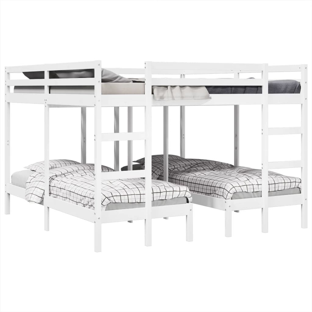Lit superposé triple blanc 200x200/80x200 cm bois de pin massif - XIOS
