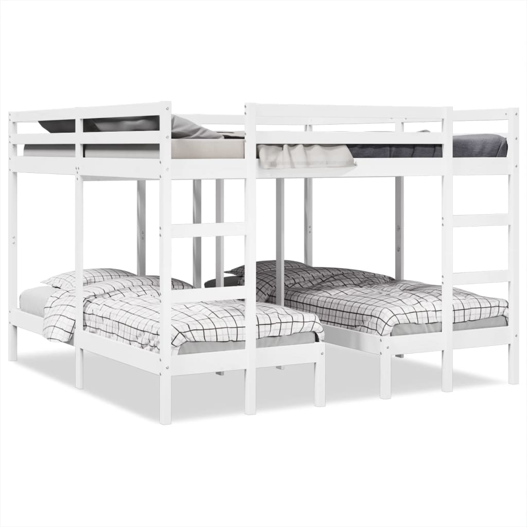 Lit superposé triple blanc 200x200/80x200 cm bois de pin massif - XIOS