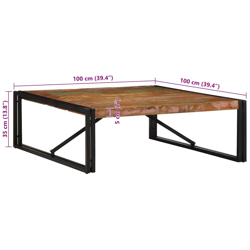 Table basse multicolore 100x100x35 cm bois récupération massif - XIOS