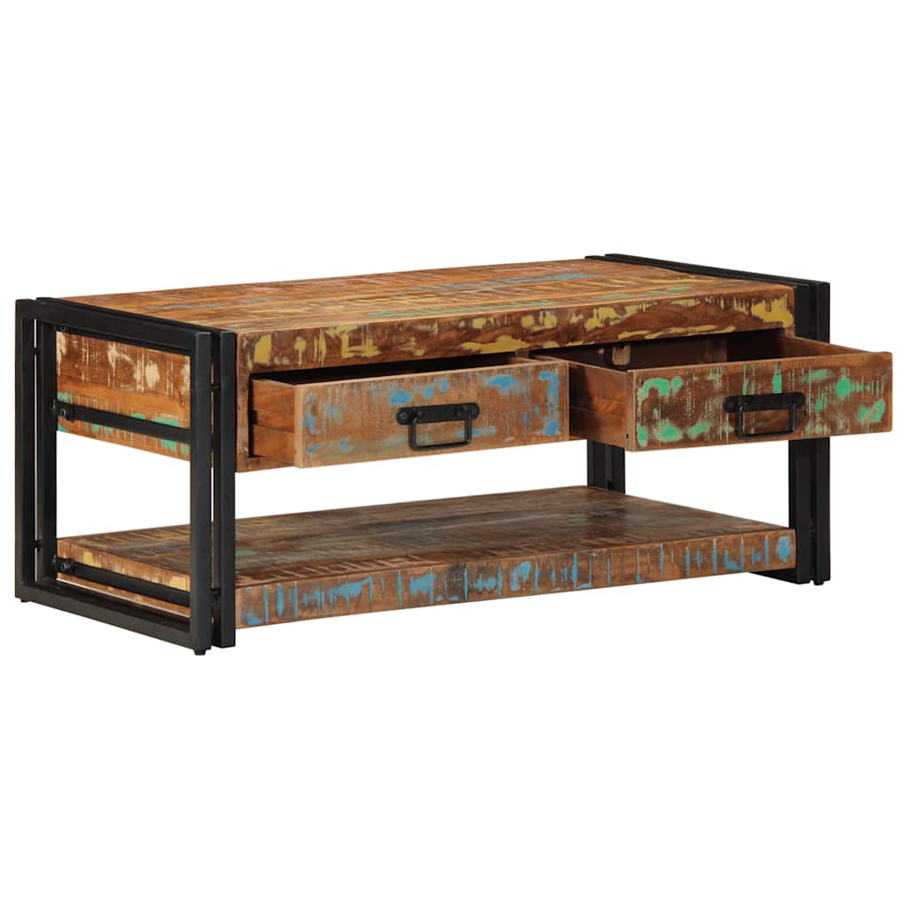 Table basse multicolore 90x50x38 cm bois de récupération massif - XIOS