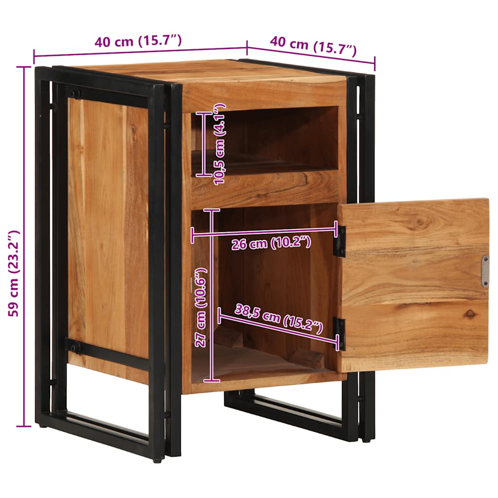 Table de chevet 40x40x59 cm en bois massif d'acacia - XIOS
