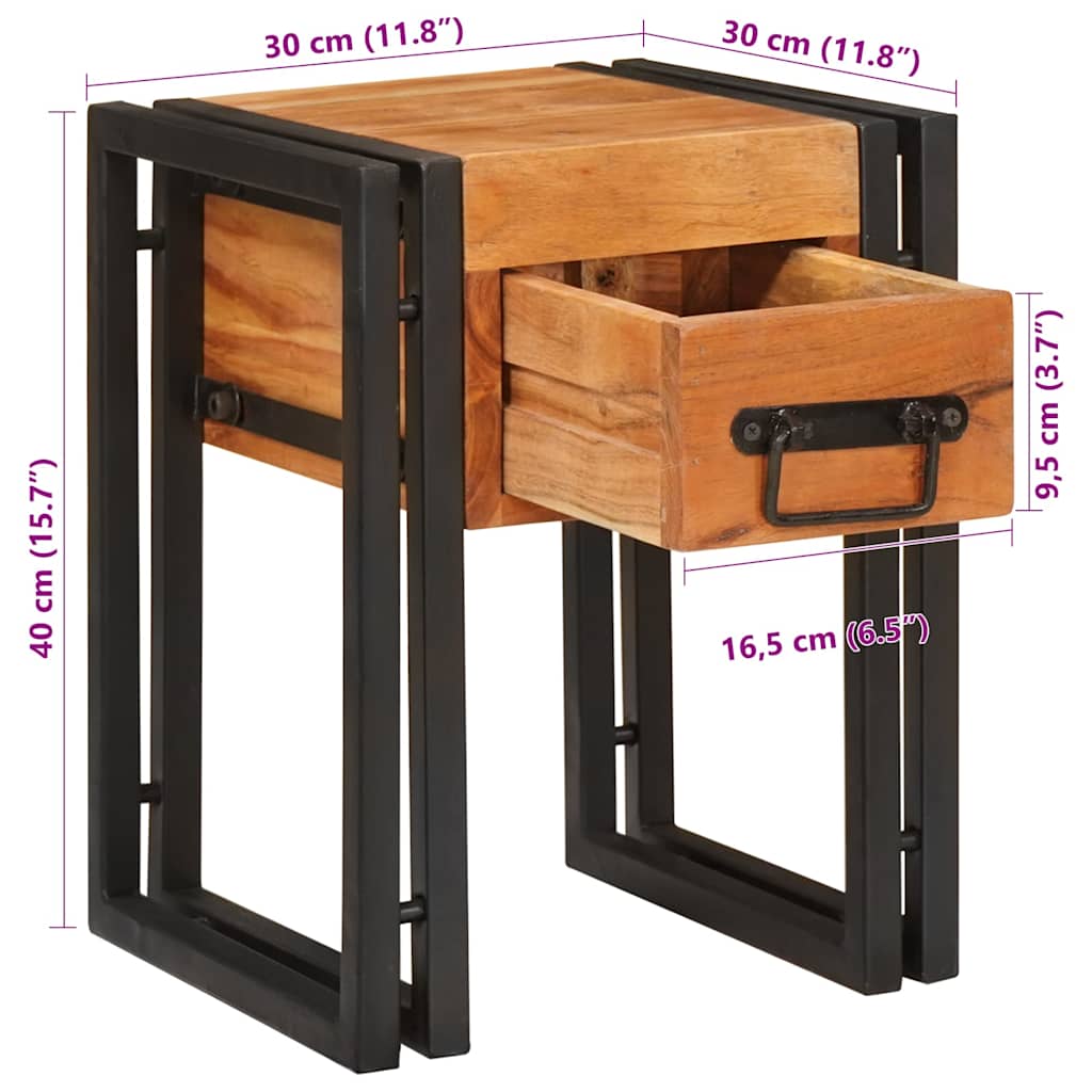 Table d'appoint 30 x 30 x 40 cm Bois d'acacia massif et métal - XIOS