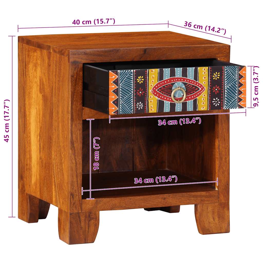Table de chevet 40x35x45 cm bois d'acacia massif - XIOS