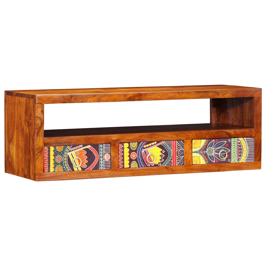 Meuble TV mural multicolore 90x30x30 bois massif d'acacia XIOS