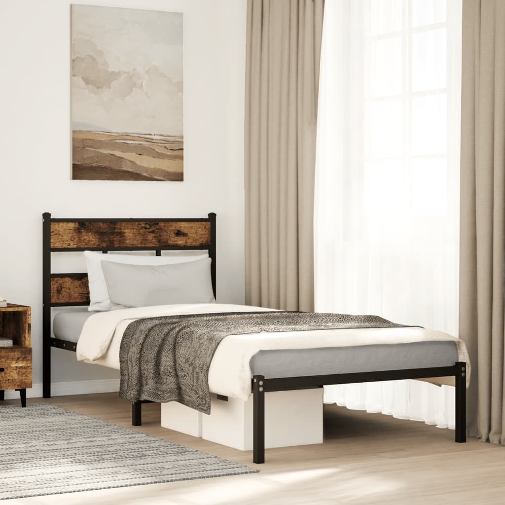Cadre de lit en métal sans matelas chêne fumé 100x190 cm - XIOS