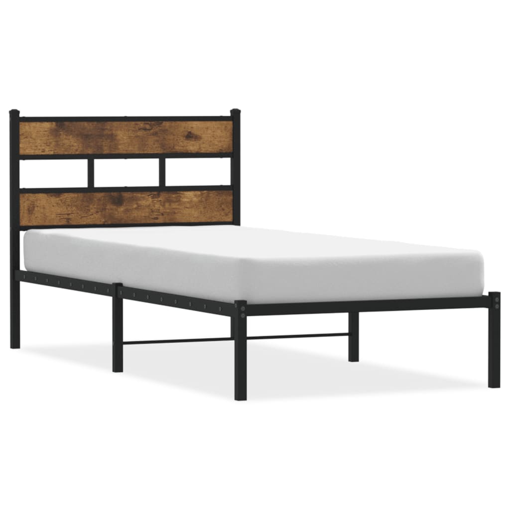 Cadre de lit en métal sans matelas chêne fumé 107x203 cm - XIOS