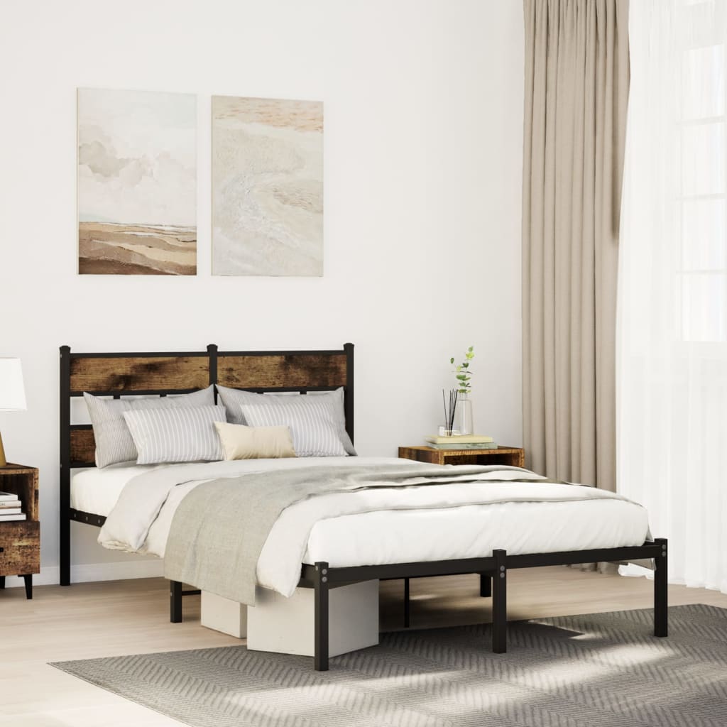 Cadre de lit en métal sans matelas chêne fumé 120x190 cm - XIOS