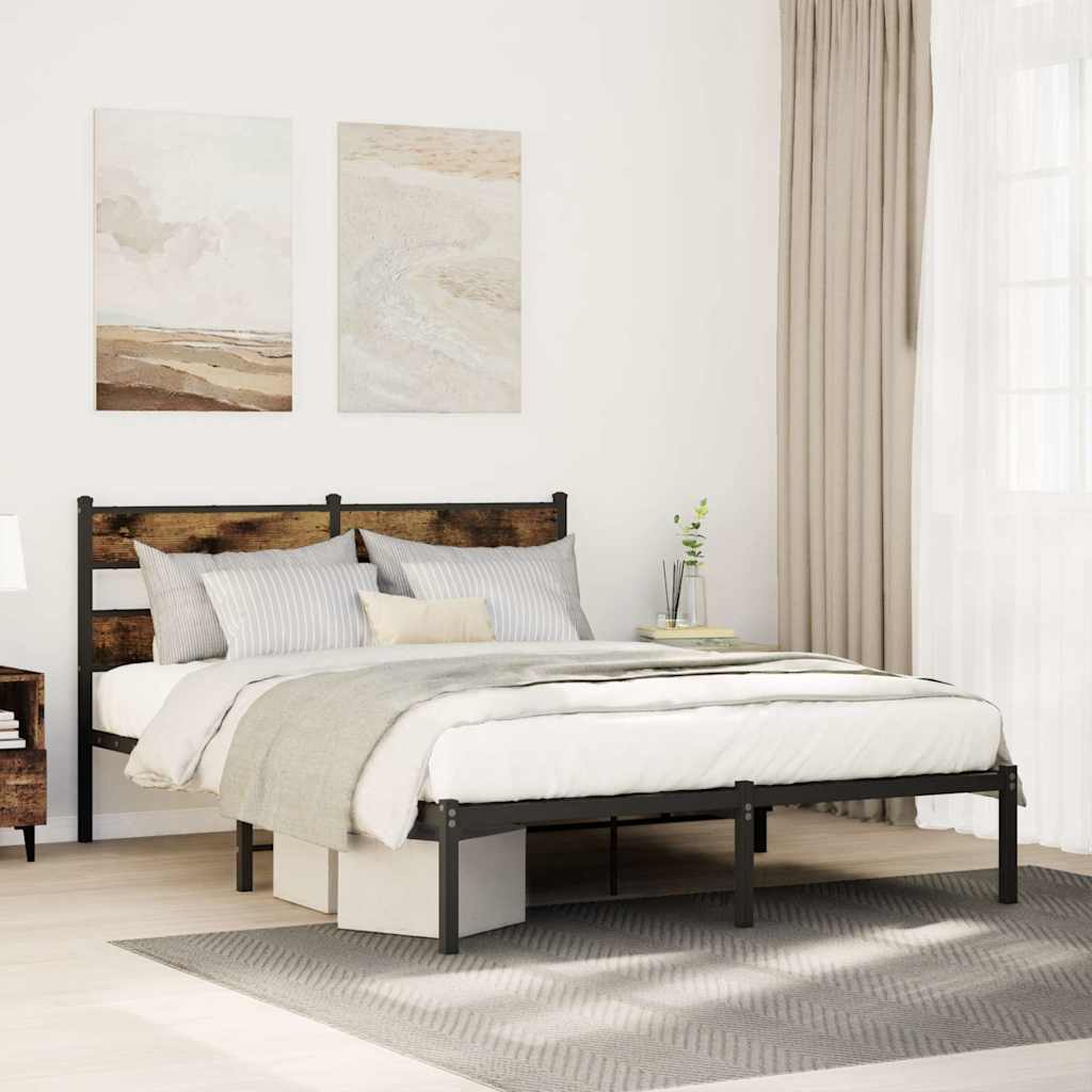 Cadre de lit en métal sans matelas chêne fumé 135x190 cm - XIOS