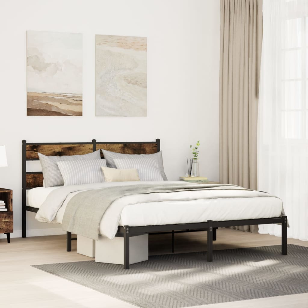 Cadre de lit en métal sans matelas chêne fumé 150x200 cm - XIOS