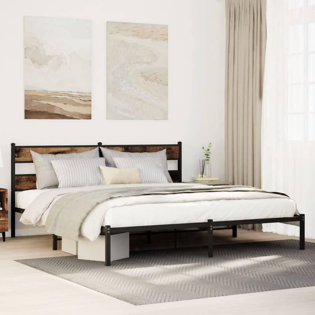 Cadre de lit en métal sans matelas chêne fumé 180x200 cm - XIOS
