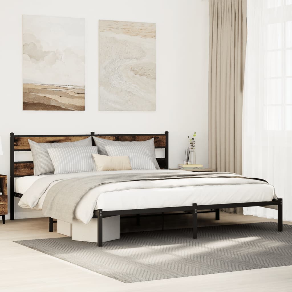 Cadre de lit en métal sans matelas chêne fumé 183x213 cm - XIOS