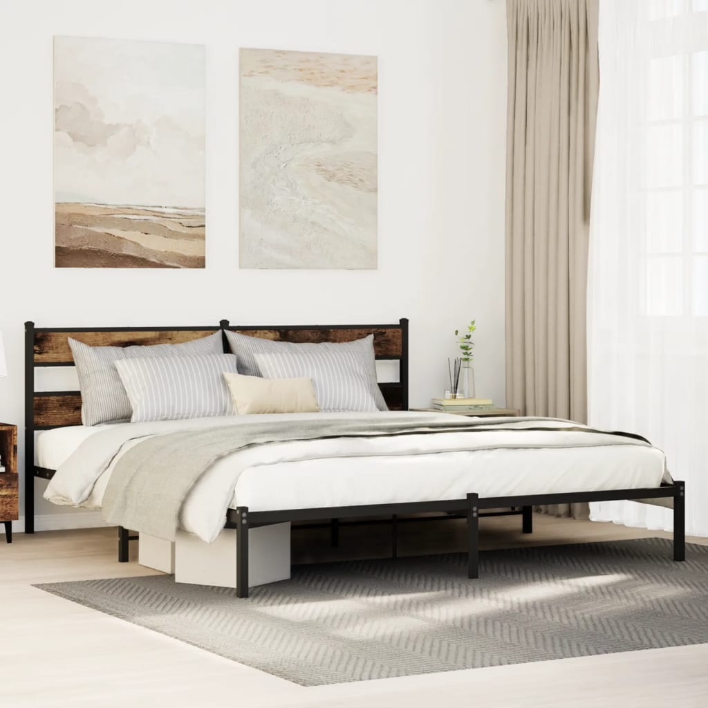 Cadre de lit en métal sans matelas chêne fumé 200x200 cm - XIOS