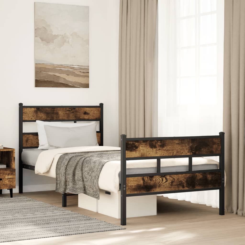 Cadre de lit en métal sans matelas chêne fumé 100x200 cm - XIOS