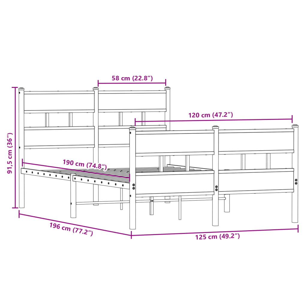Cadre de lit en métal sans matelas chêne fumé 120x190 cm - XIOS