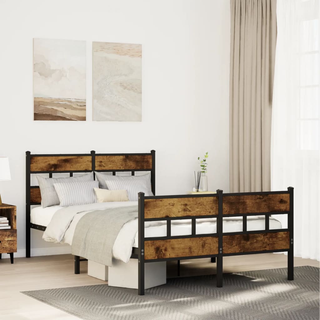Cadre de lit en métal sans matelas chêne fumé 120x190 cm - XIOS