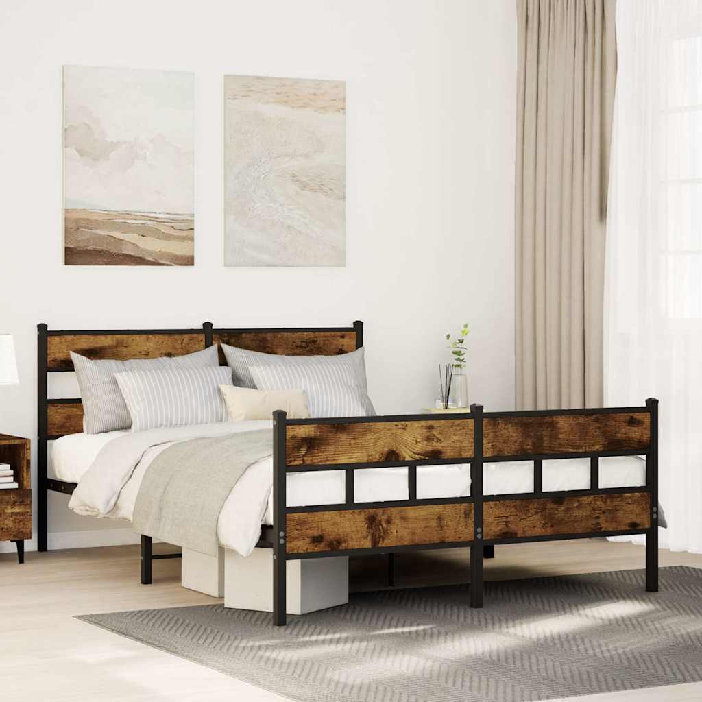Cadre de lit en métal sans matelas chêne fumé 135x190 cm - XIOS