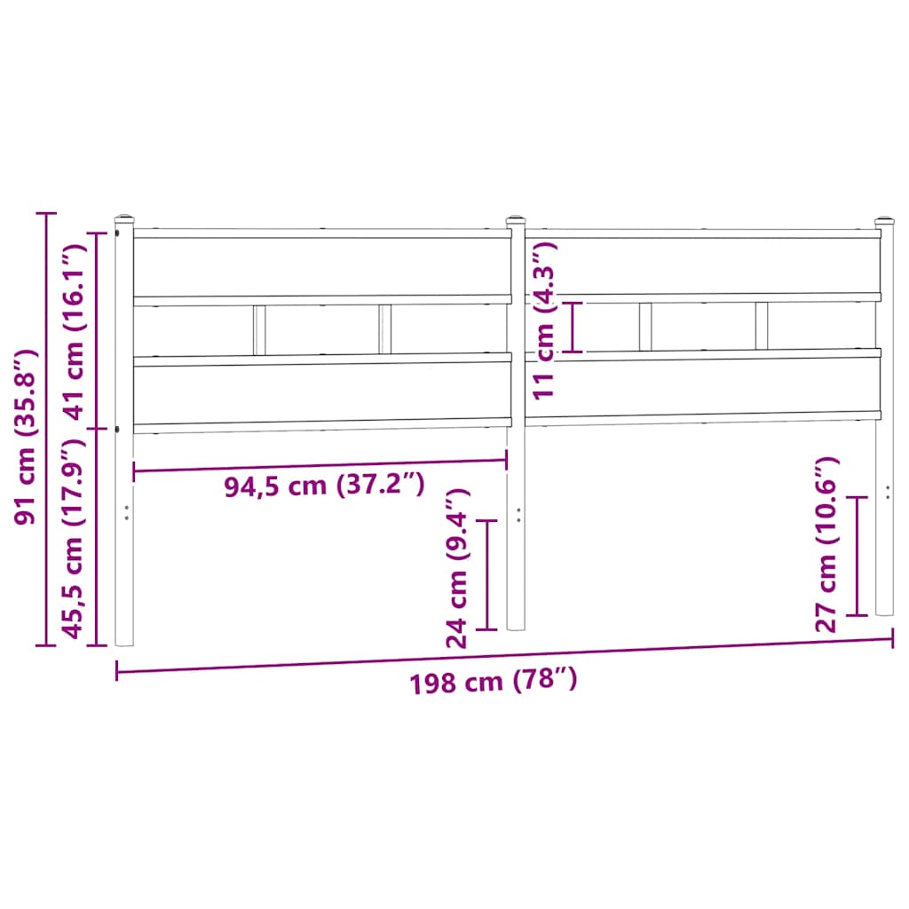 Tête de lit de remplacement chêne fumé 193 cm fer et bois d'ingénierie - XIOS
