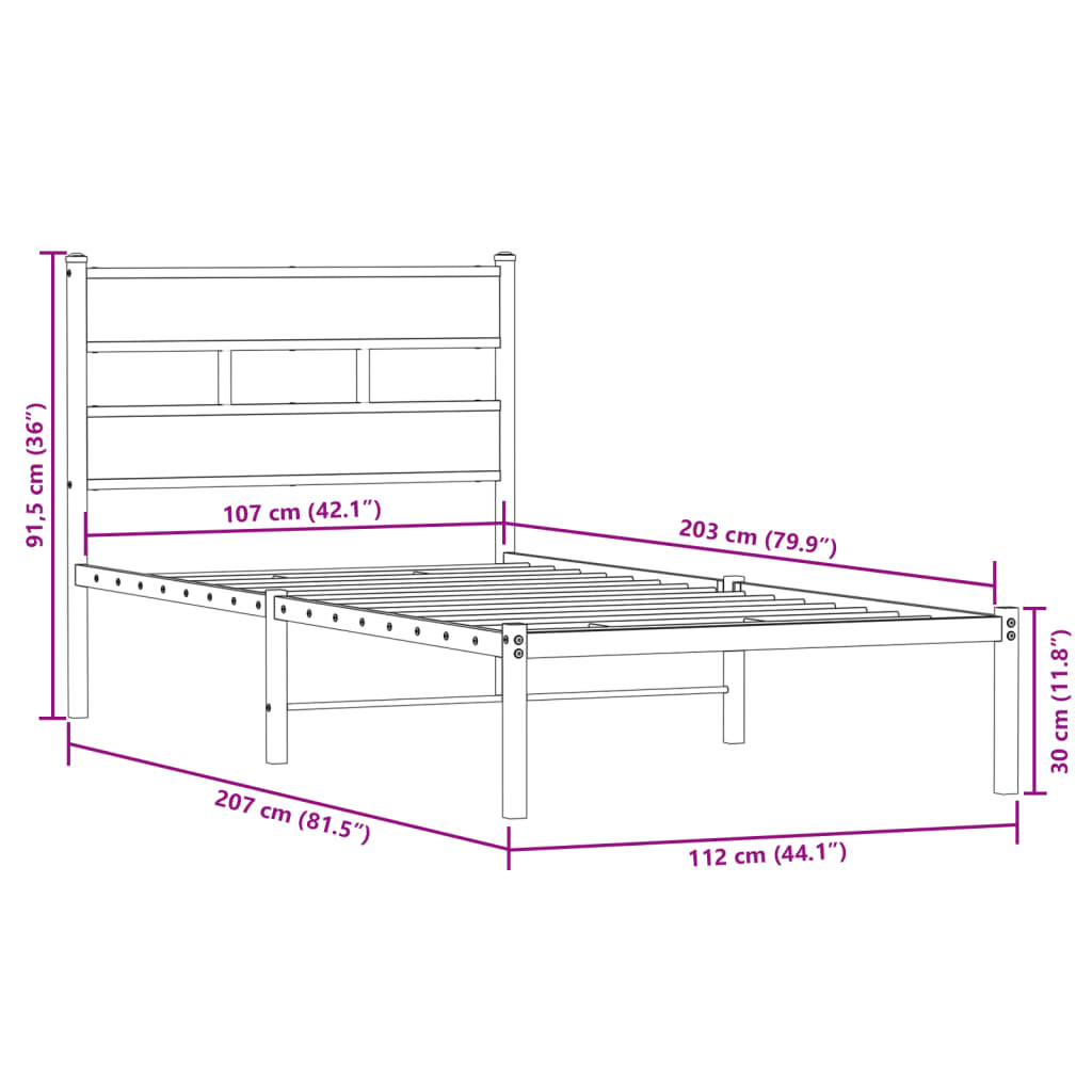 Cadre de lit en métal sans matelas chêne sonoma 107x203 cm - XIOS