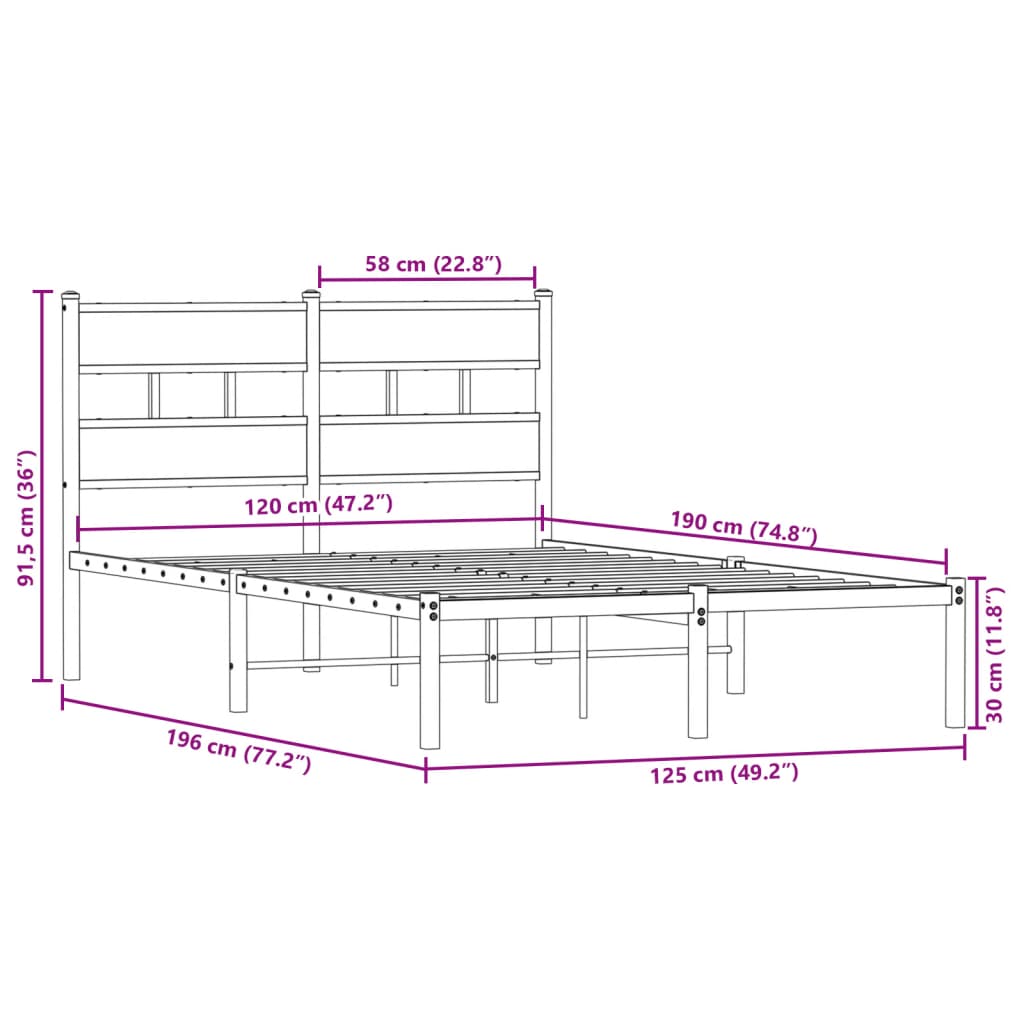 Cadre de lit en métal sans matelas chêne sonoma 120x190 cm - XIOS