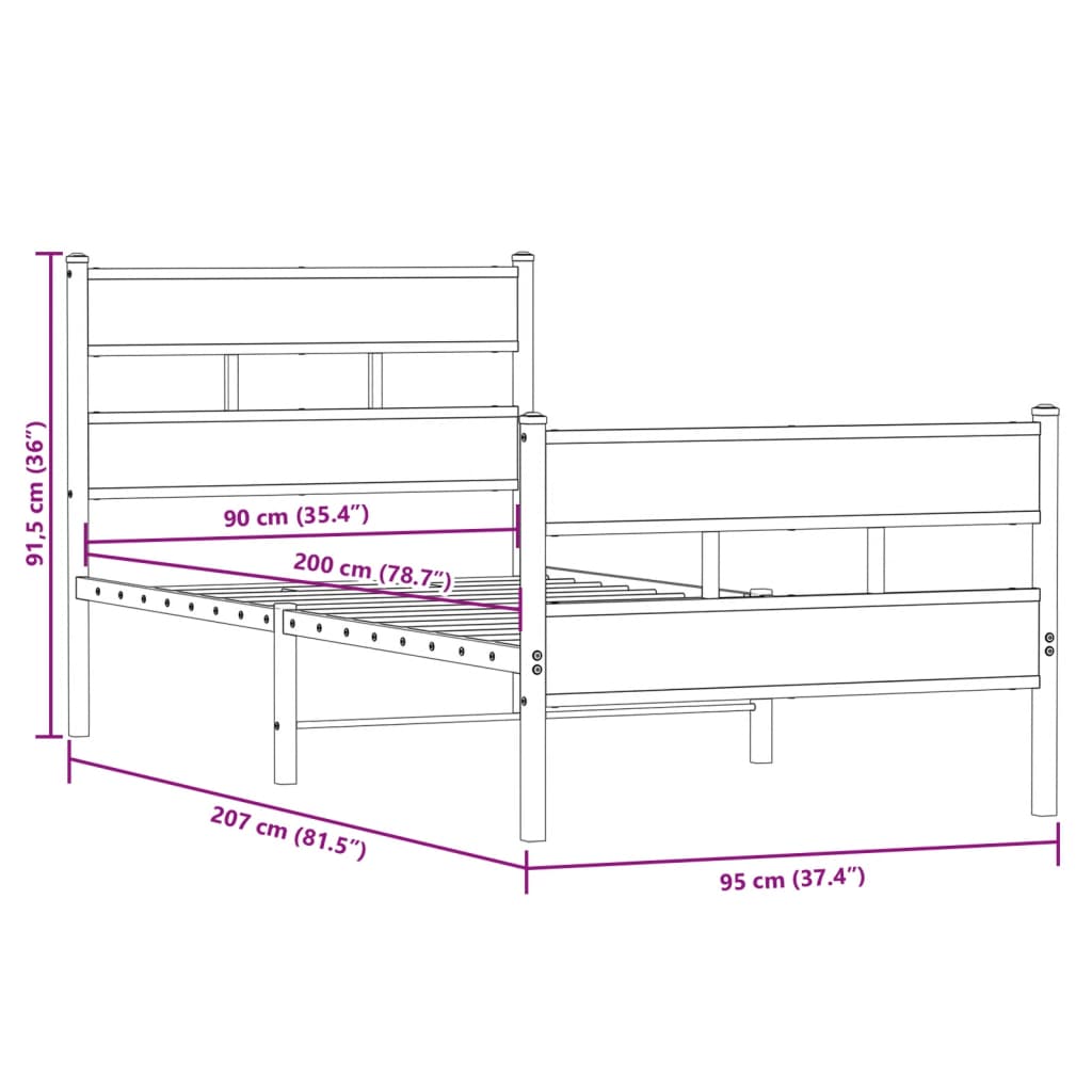 Cadre de lit en métal sans matelas chêne sonoma 90x200 cm - XIOS